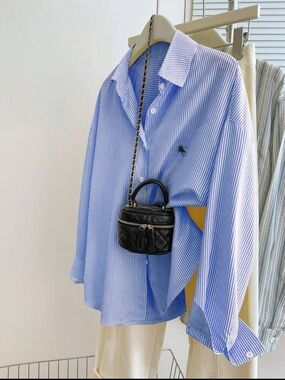 SHEIN Blue and White Striped Button-Up Shirt